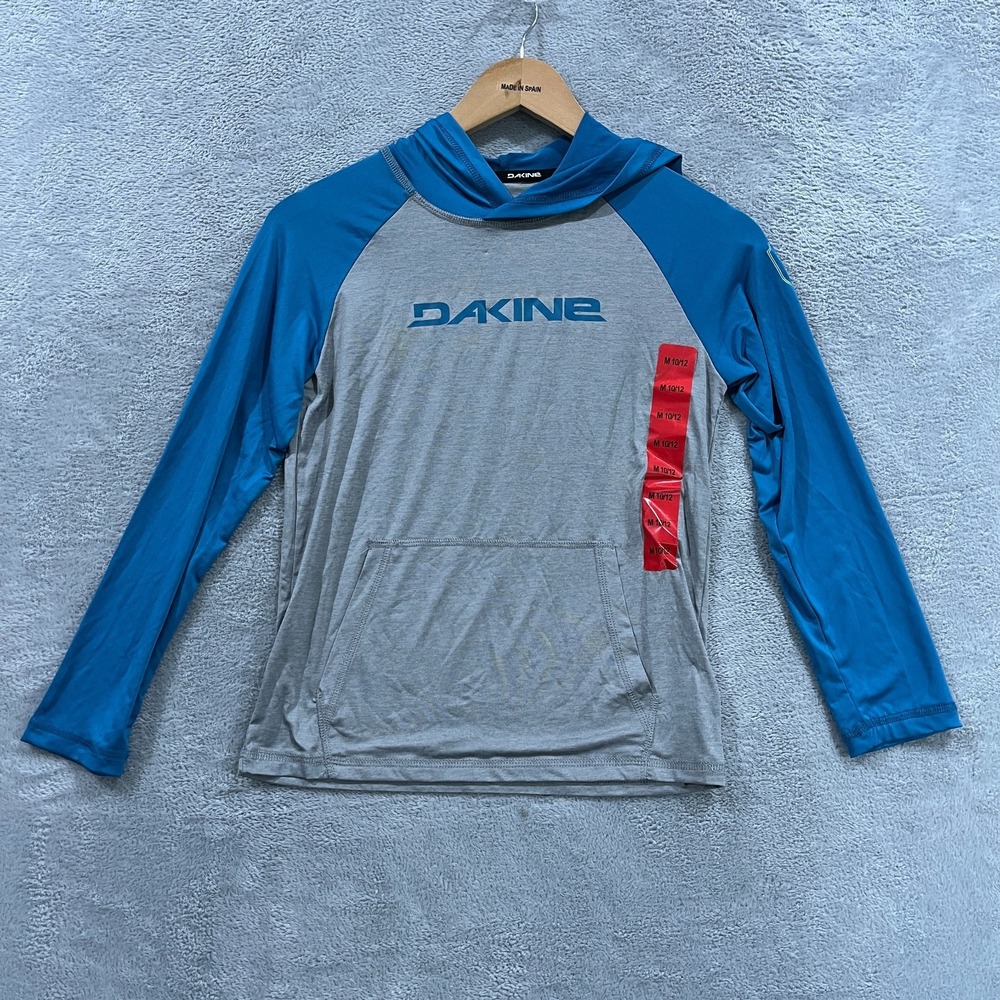 Dakine Swim Rash Guard Shirt Boys M (10/12) Blue Gray Hooded UPF 30+ Quick Dry